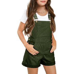 Haloumoning Girls Corduroy Overall Shorts Kids Cute Romper Shortalls with Pockets 5-14 Years