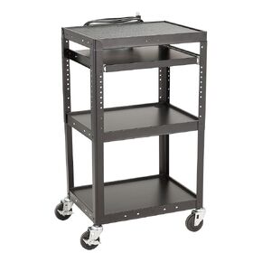 Norwood Commercial Furniture Adjustable Height Metal AV Cart with Electric Power Cord, Black