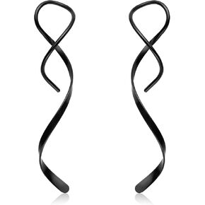 Hanreshe 4Pairs Spiral Threader Earrings for Women Handmade Twisted Spiral Stainless Steel Drop Dangle Earrings Threader