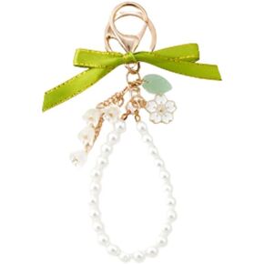 Fuqimanman2020 Lily of the Valley Flower Pearl Keychain with Bow Ribbon Imitation Pearl Flower Tassel Keyring Purse Car Decor