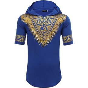 قميص Pacinoble رجالي أفريقي Dashiki بلوزة معدنية مطبوعة بالزهور بمقاس نحيف وأكمام قصيرة ورقبة على شكل حرف V