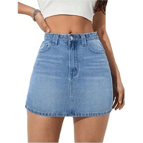 MakeMeChic Women's Jean Skirt Casual High Waisted Mini Short Denim Skirt