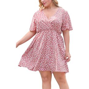 Nemidor Womens Casual V-Neck Plus Size Summer Boho Swing Wrap Dress with Pockets NEM266