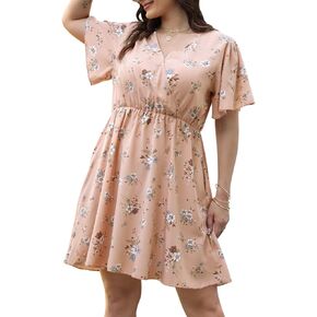 Nemidor Womens Casual V-Neck Plus Size Summer Boho Swing Wrap Dress with Pockets NEM266