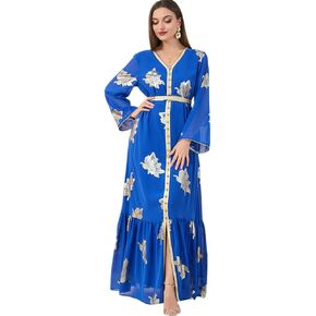 IBAKOM Abaya for Women Floral Lace Ethnic Moroccan Dress Muslim Dubai Attire Islamic Clothes Wedding Eid Ramadan Jalabiya
