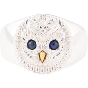 COPPERTIST.WU Owl Ring Chrysoprase Eyes 925 Sterling Silver&24k Gold Retro Bird Rings Jewelry Gift for Men Women