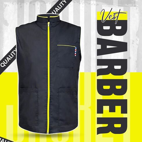 جاكيت قميص جديد للرجال من Professional Barber باللون الأسود بدون أكمام ويتميز بجيبين لأدوات الحلاقة وسحاب في اتجاه واحد in Saudi Arabia