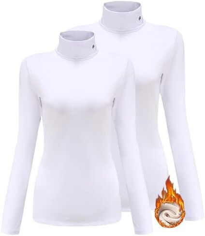 SSLR-Thermal-Shirts for-Women-Turtleneck Long Sleeve Tops Fleece Lined Winter Slim Fitted Mock Neck Base Layer 2 Pack (Large, Brown and Brown) in Saudi Arabia