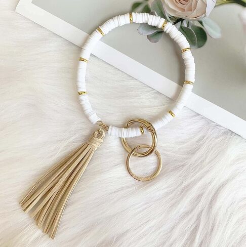 Boho keychain Rings Wristlet Key Chain Bracelets with Tassel Large Circle Wrist Bangle Keyring Holder Gift for Women in Saudi Arabia