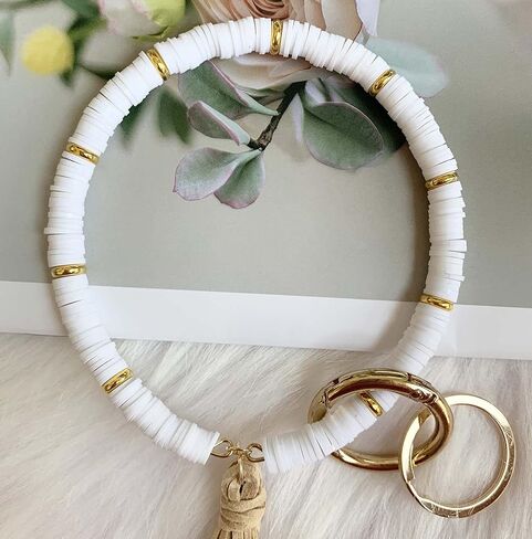 Boho keychain Rings Wristlet Key Chain Bracelets with Tassel Large Circle Wrist Bangle Keyring Holder Gift for Women in Saudi Arabia