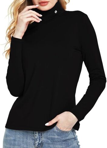 SSLR-Thermal-Shirts for-Women-Turtleneck Long Sleeve Tops Fleece Lined Winter Slim Fitted Mock Neck Base Layer (XX-Large, Red White) in Saudi Arabia