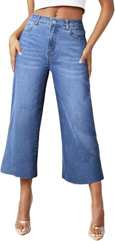 Sidefeel Women's Wide Leg Jeans High Waist Stretchy Straight Leg Denim Pants in Kuwait