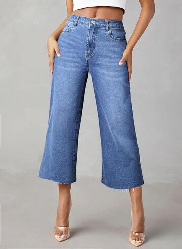 Sidefeel Women's Wide Leg Jeans High Waist Stretchy Straight Leg Denim Pants in Kuwait