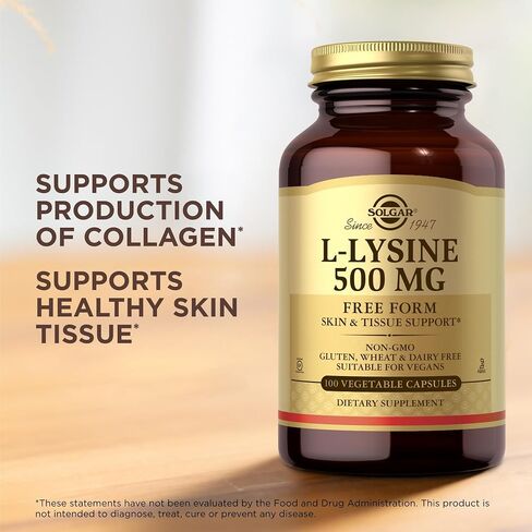 SOLGAR L-Lysine 500 mg - 100 كبسولة نباتية - دعم الجلد والأنسجة - غير معدلة وراثيًا، نباتي، كوشير، خالي من الغلوتين - 100 وجبة in Saudi Arabia