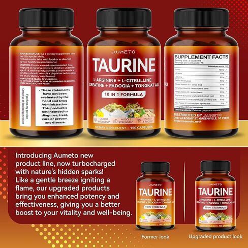 Taurine Supplement - Enhanced with L-Arginine, L-Citrulline, Creatine, Fadogia, Tongkat Ali for Mental Energy, Focus and Muscle Strength - Made in The US in Kuwait