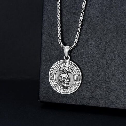 PROESS Memento Mori Necklace 925 Sterling Silver Skull Crow Necklace Raven Necklace Memento Mori Jewelry Gifts for Men Women for Birthday Christmas in Saudi Arabia