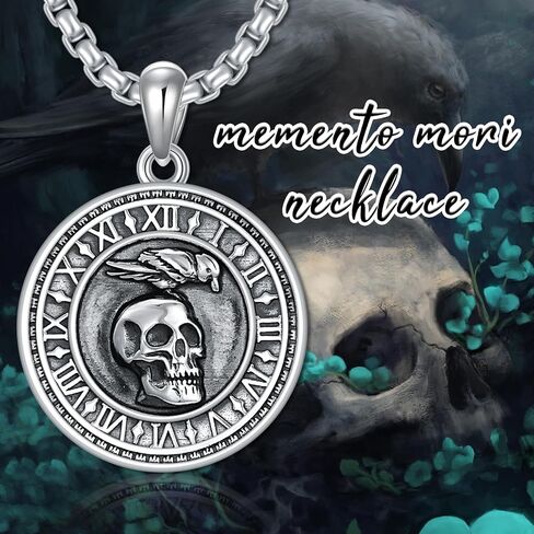 PROESS Memento Mori Necklace 925 Sterling Silver Skull Crow Necklace Raven Necklace Memento Mori Jewelry Gifts for Men Women for Birthday Christmas in Saudi Arabia