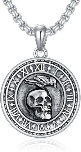 PROESS Memento Mori Necklace 925 Sterling Silver Skull Crow Necklace Raven Necklace Memento Mori Jewelry Gifts for Men Women for Birthday Christmas in Saudi Arabia