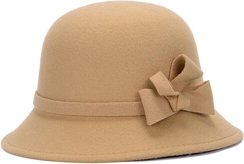 CynKen Women's Imitation Wool 1920S Vintage Cloche Bucket Church Bowler Bow Fall Winter Hats in Kuwait