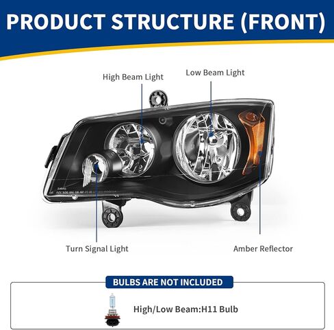 AUTOSAVER88 Headlight Assembly Compatible with 2008-2010 Dodge Grand Caravan Chrome Housing Amber Reflector Clear Lens in Kuwait