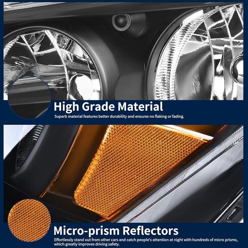 AUTOSAVER88 Headlight Assembly Compatible with 2008-2010 Dodge Grand Caravan Chrome Housing Amber Reflector Clear Lens in Kuwait