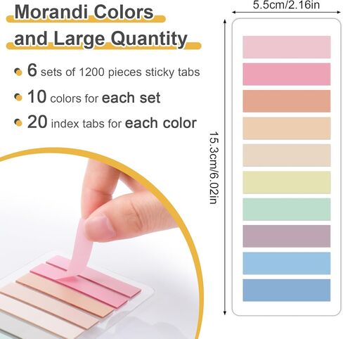 2000Pcs Sticky Tabs for Annotating Books, Morandi Book Tabs for Binders, Repositionable Book Flags Strip Index Tabs Clear Page Markers Writable for Office School Reading Highlights Classifying in Kuwait
