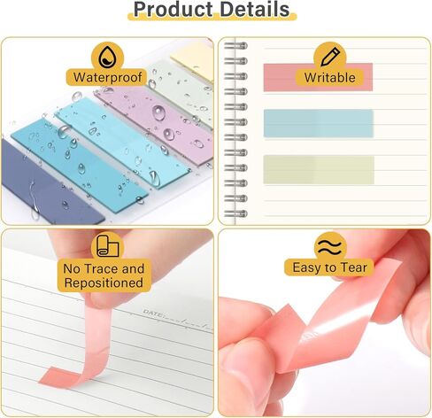 2000Pcs Sticky Tabs for Annotating Books, Morandi Book Tabs for Binders, Repositionable Book Flags Strip Index Tabs Clear Page Markers Writable for Office School Reading Highlights Classifying in Kuwait