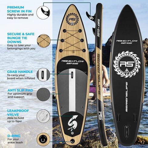 SereneLife Inflatable Stand up Paddle Board - Non-Slip SUP with Paddle, Pump, Leash, and Complete Accessories - Enjoyable Water Paddle Board for Adults and Youth with Stable and Wide Design in Saudi Arabia