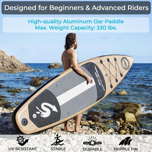 SereneLife Inflatable Stand up Paddle Board - Non-Slip SUP with Paddle, Pump, Leash, and Complete Accessories - Enjoyable Water Paddle Board for Adults and Youth with Stable and Wide Design in Saudi Arabia