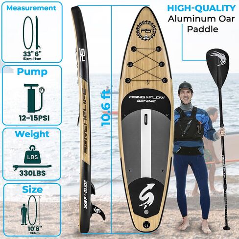 SereneLife Inflatable Stand up Paddle Board - Non-Slip SUP with Paddle, Pump, Leash, and Complete Accessories - Enjoyable Water Paddle Board for Adults and Youth with Stable and Wide Design in Saudi Arabia