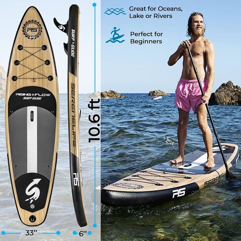 SereneLife Inflatable Stand up Paddle Board - Non-Slip SUP with Paddle, Pump, Leash, and Complete Accessories - Enjoyable Water Paddle Board for Adults and Youth with Stable and Wide Design in Saudi Arabia