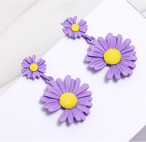 QzxEqz Bohemian Daisy Flower Earrings Matte Floral Petal Drop Dangle Earrings Layered Flower Earrings for Women Girls Chic Wedding Jewelry in Saudi Arabia