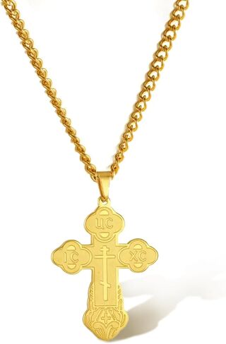 SIPURIS Orthodox Cross Necklace for Men Jesus Christ Orthodox Crucifix Pendant Stainless Steel Religious Christian Jewelry Birthday Gift (Sliver) in Saudi Arabia