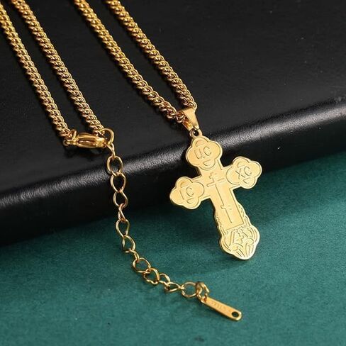 SIPURIS Orthodox Cross Necklace for Men Jesus Christ Orthodox Crucifix Pendant Stainless Steel Religious Christian Jewelry Birthday Gift (Sliver) in Saudi Arabia