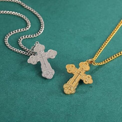 SIPURIS Orthodox Cross Necklace for Men Jesus Christ Orthodox Crucifix Pendant Stainless Steel Religious Christian Jewelry Birthday Gift (Sliver) in Saudi Arabia