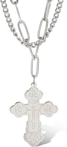 SIPURIS Orthodox Cross Necklace for Men Jesus Christ Orthodox Crucifix Pendant Stainless Steel Religious Christian Jewelry Birthday Gift (Sliver) in Saudi Arabia
