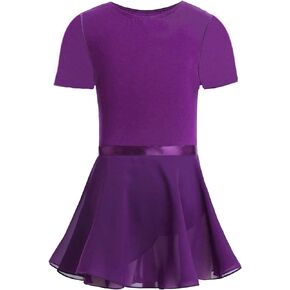 Kids Girls Short Sleeve Ballet Leotards with Separated Skirt 2pcs Gymnastic Dance Ballet Tutu Dresses