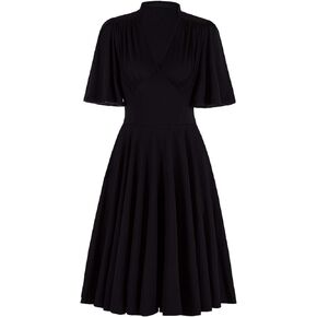 Vijiv Womens Vintage 1920s V Neck Rockabilly Swing Evening Party Cocktail Dress with Sleeves