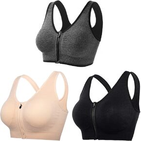 Women's Zip Front Sports Bra, Wireless Breathable Closure Underwear for Active Running Gym Workout Yoga High Impact Bras