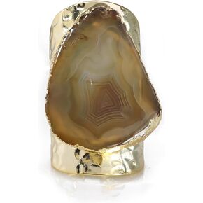 Natural Agate Slice Ring, Adjustable Statement Cuff Ring over brass, open cuff ring cuff ring cuff rings for women finger cuff ring