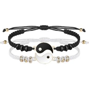سوار مضفر يين يانغ متطابق، سوار حبلي قابل للتعديل، لأساور الصداقة للصديق والصديقة وأفضل الأصدقاء والحبيب، مع صندوق هدايا in Kuwait