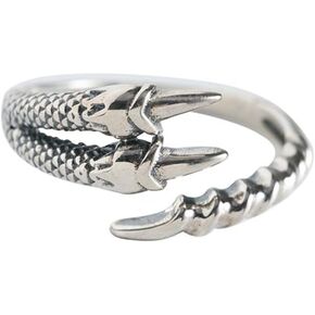 Dainty Dragon Claw Asymmetric Wrap Open Rings for Women Girls Gothic Punk Sterling Silver Adjustable Statement Promise Engagement Fashion Finger Knuckle Tail Band Rings for Girlfriend Birthday