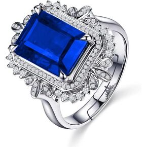Uloveido Luxury 5 Carat Synthetic Emerald Ring, White Gold Plated Adjustable Emerald Cut Cubic Zirconia Rings Y988
