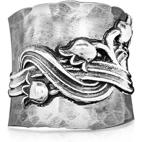 Rose Flower Wide Band Ring for Women Girls,Big Retro Vintage Sterling Silver Floral Chunky Ring,Large Thumb Index Finger Ring Jewelry Gift for Her