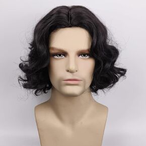 SisiruKou Mens Short Black curly wig Halloween christmas Costume Party Synthetic Wig