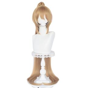 Cosplay Wig Brown Long 120cm Straight Ponytail Synthetic Hair Halloween Party Carnival + Wig Cap