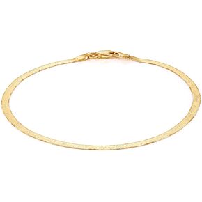 PORI JEWELERS 18K Gold Over 925 Sterling Silver Italian 3MM Magic Herringbone Dainty Chain Bracelet For Women - Available in size 7 7.5 or 8 inches