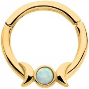 Pierced Owl 16GA 316L Stainless Steel Triple Moon Phase with White Synthetic Opal Center Hinged Segment Ring