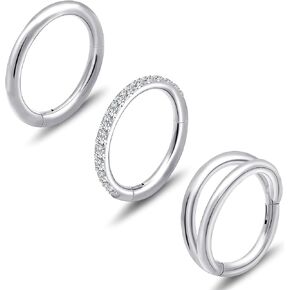 3pcs Gold Plated Nose Rings Hoops for Women:20G 18G Hypoallergenic 316l Surgical Steel Earrings Septum Clicker Ring Hinged Segment Ring Body Piercing Nose Hoop Lip Rings Nose Helix Cartilage Rook piercing jewelry Diameter 7mm/8mm/9mm
