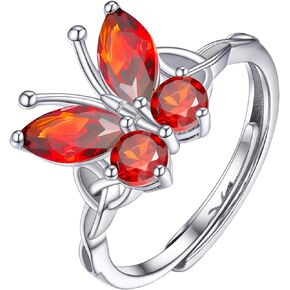 PROSILVER 925 Sterling Silver Butterfly Rings for Women, Gorgeous Birthstone Ring, Jan-Dec Available, Adjustable Ring, Come Gift Box